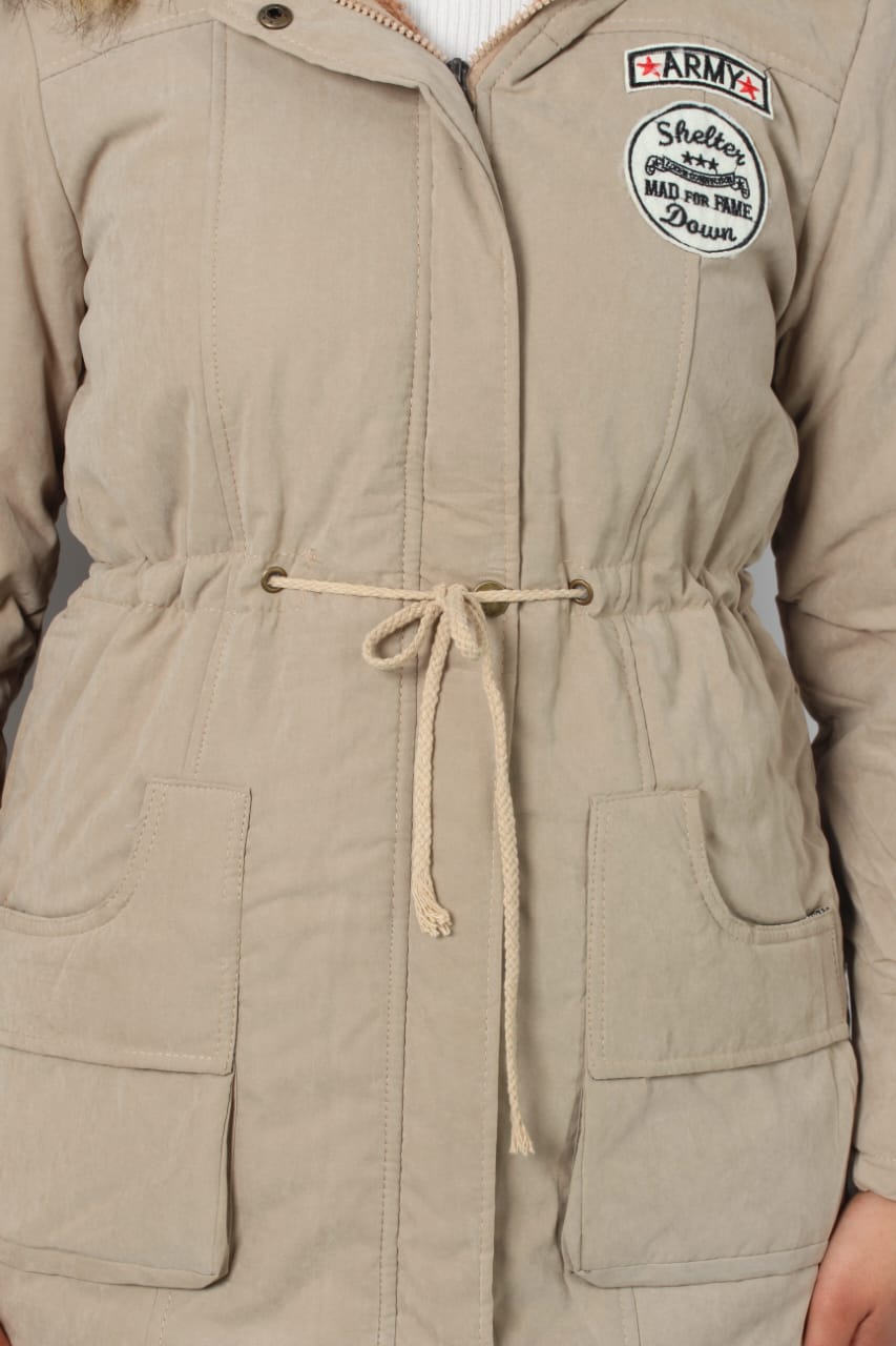 Faux Fur-Lined Winter Parka Jacket with Hood
