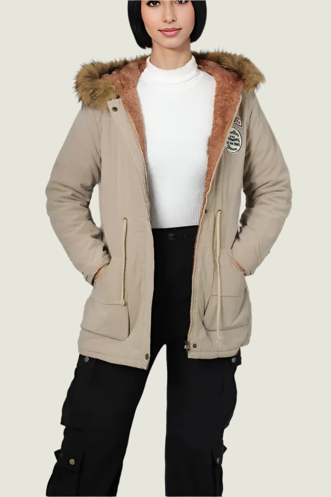 Faux Fur-Lined Winter Parka Jacket with Hood