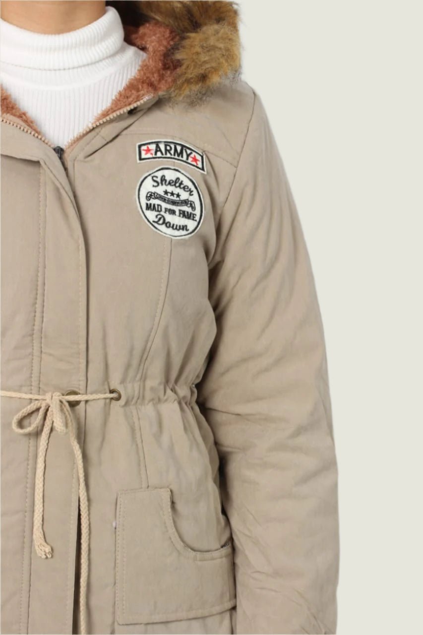 Faux Fur-Lined Winter Parka Jacket with Hood