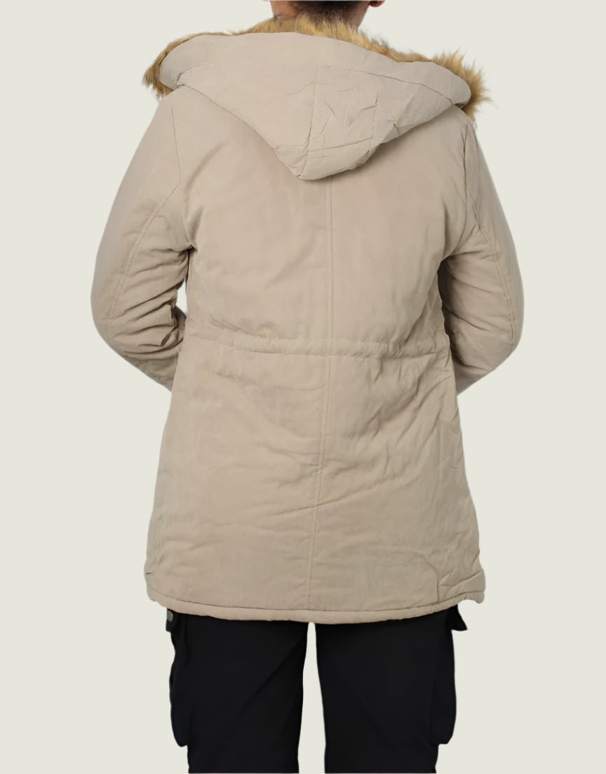 Faux Fur-Lined Winter Parka Jacket with Hood