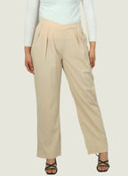 High-Waisted Pleated Wide-Leg Trousers – Neutral Tones