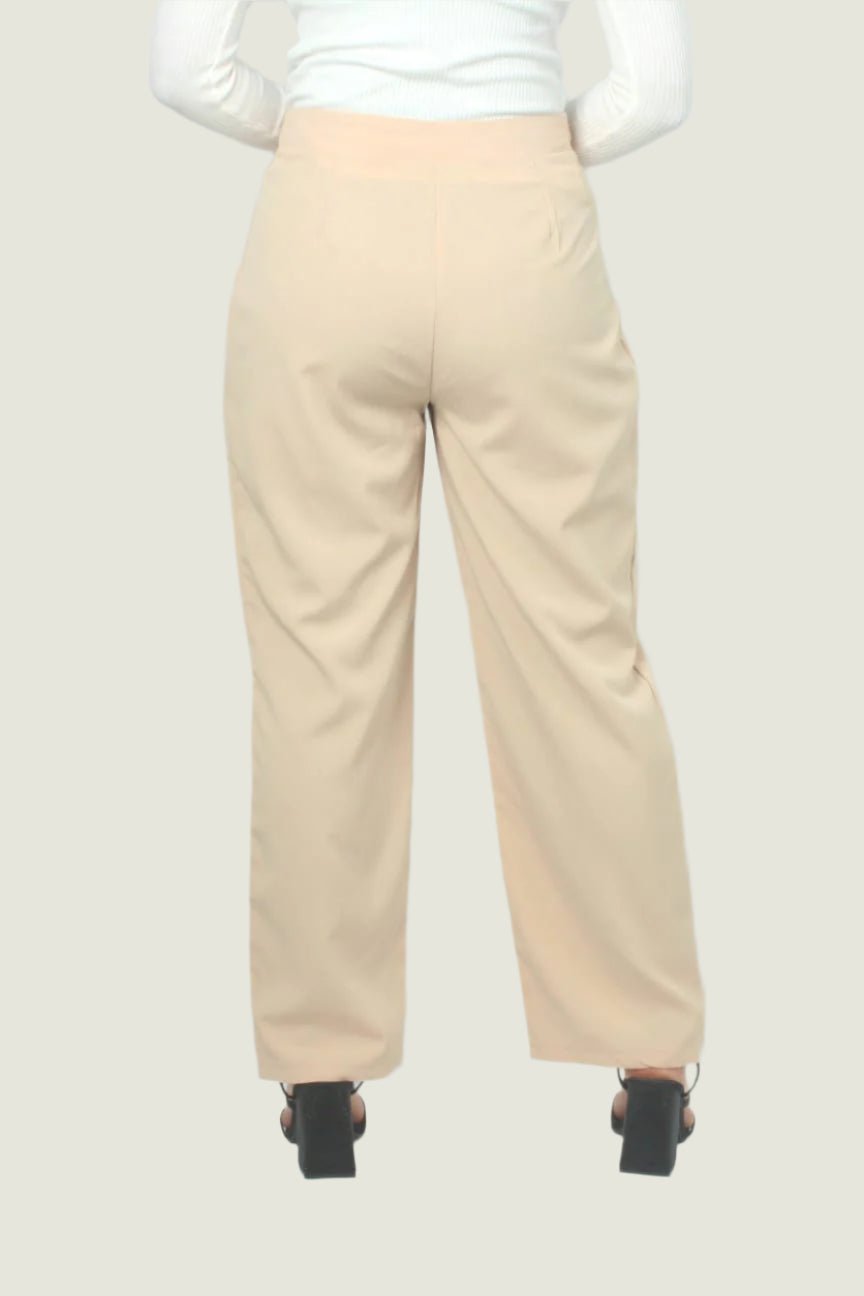 High-Waisted Pleated Wide-Leg Trousers – Neutral Tones
