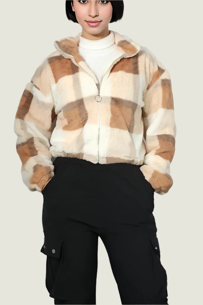 Women's Checkered Fleece Zip-Up Jacket