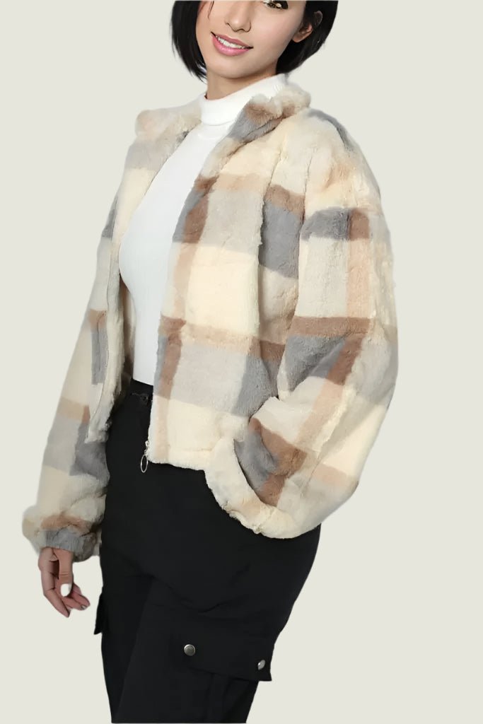 Women's Checkered Fleece Zip-Up Jacket