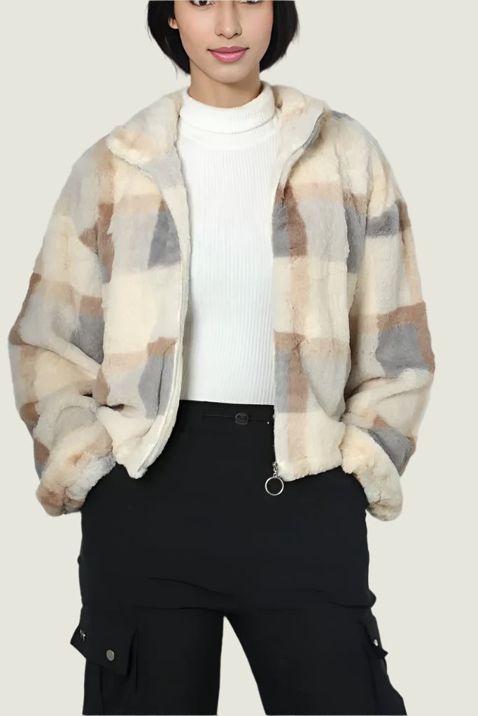Women's Checkered Fleece Zip-Up Jacket