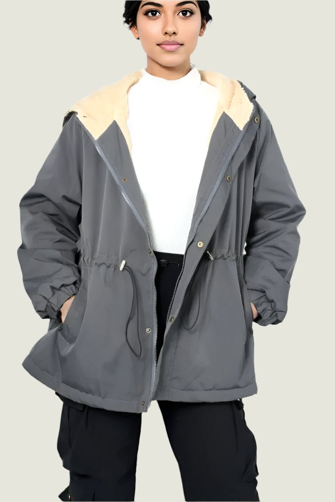 Water-Resistant Hooded Winter Jacket with Fleece Lining
