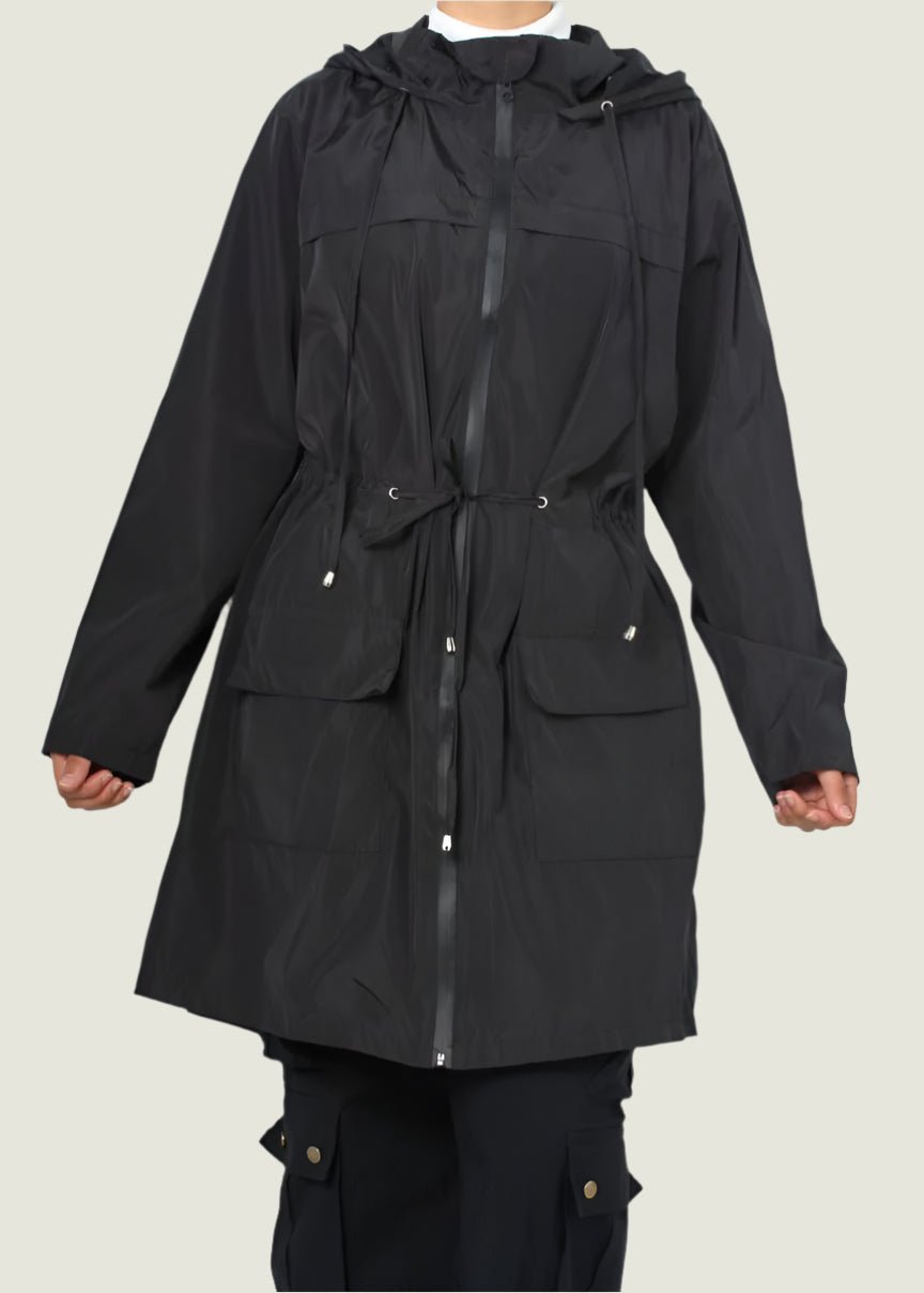 Lightweight Zip-Up Windbreaker Jacket with Drawstring Waist