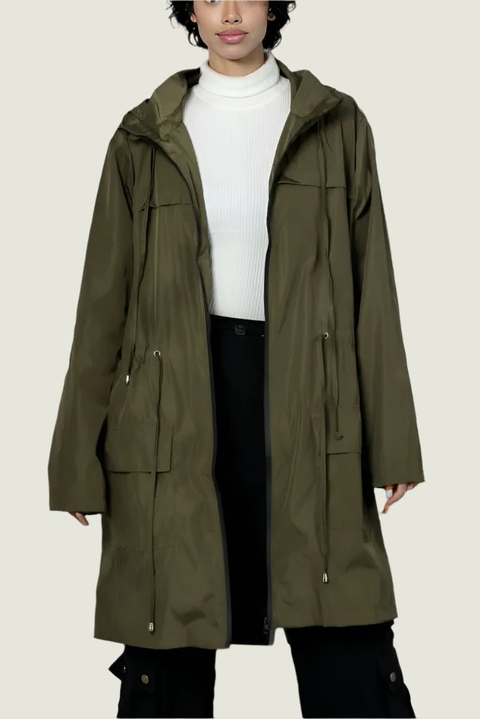 Lightweight Zip-Up Windbreaker Jacket with Drawstring Waist