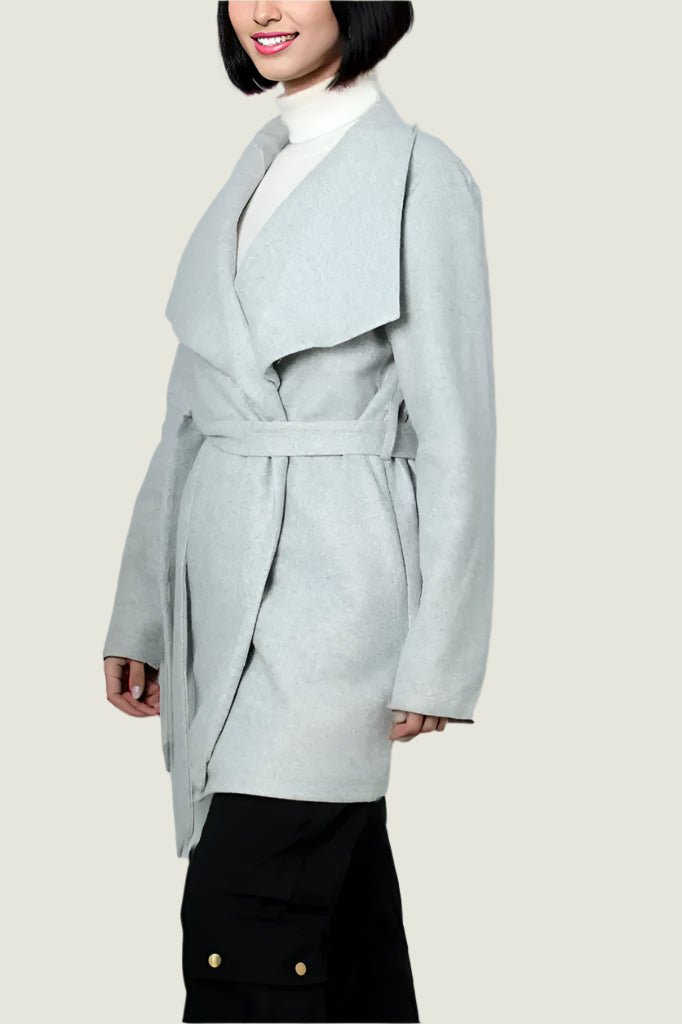 Chic Camel Drape Coat with Belt