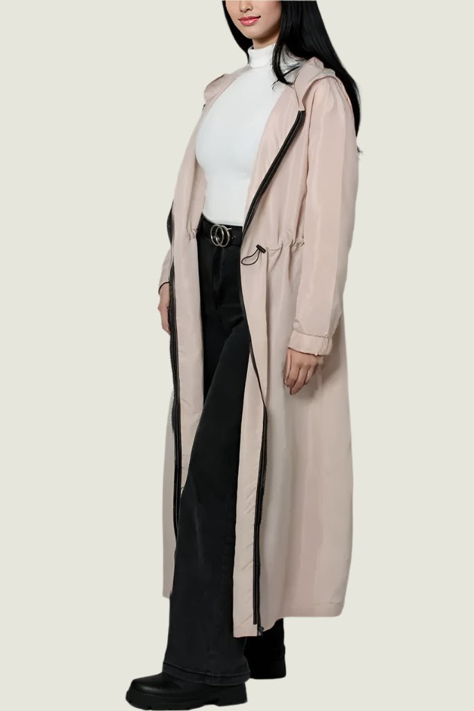 Long Hooded Windbreaker Coat –  Lightweight Jacket