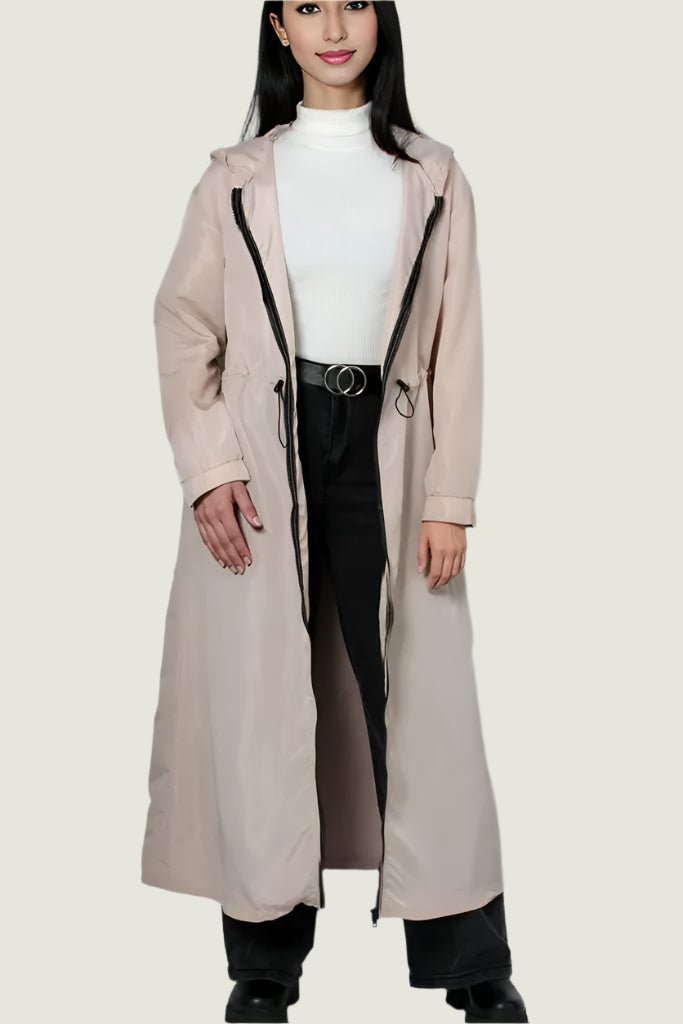 Long Hooded Windbreaker Coat –  Lightweight Jacket