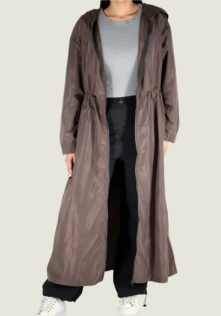 Long Hooded Windbreaker Coat –  Lightweight Jacket