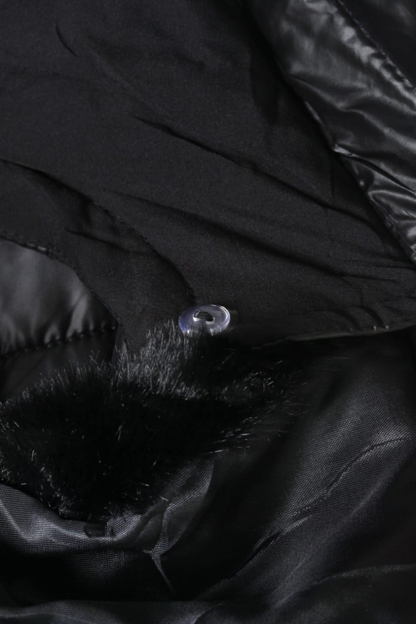 Shiny Puffer Jacket with Detachable Fur on Hood