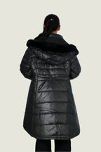 Shiny Puffer Jacket with Detachable Fur on Hood