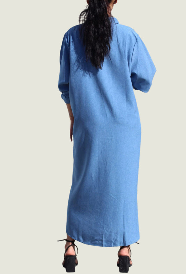 Oversized Denim Shirt Dress – Long Sleeve Casual Chic