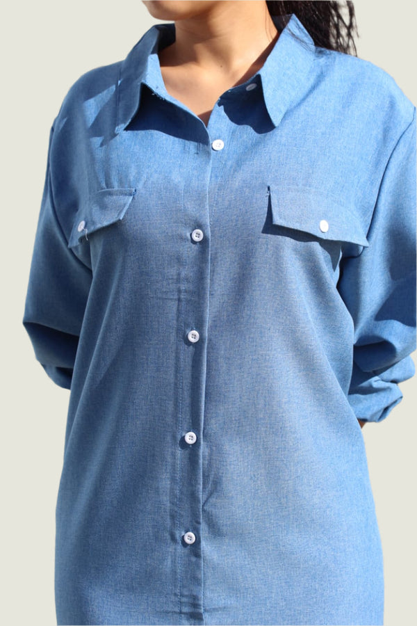 Oversized Denim Shirt Dress – Long Sleeve Casual Chic