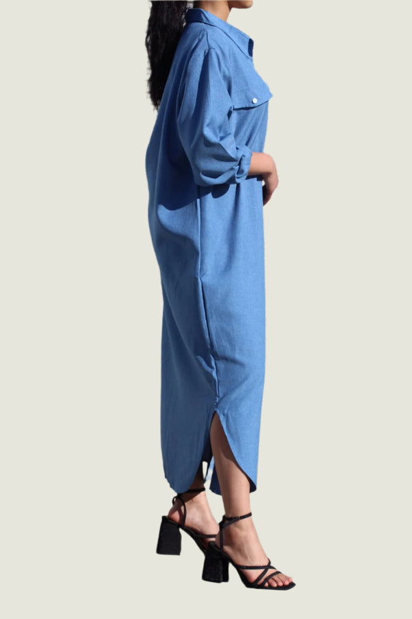 Oversized Denim Shirt Dress – Long Sleeve Casual Chic