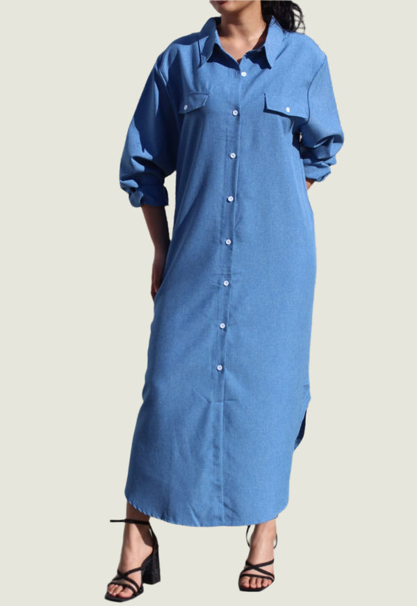 Oversized Denim Shirt Dress – Long Sleeve Casual Chic