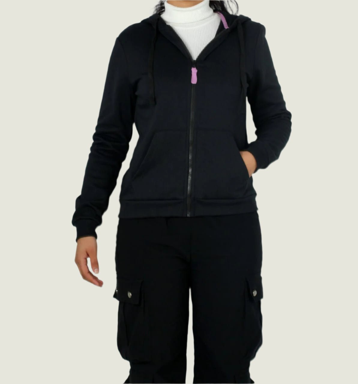 Classic Zip-up  Hoodie With Drawstring Hood