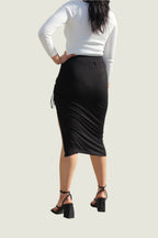 Ribbed Knitted Thigh Slit Ruched Midi Skirt