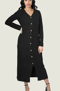 Ribbed Bodycon Button-Down Dress – Long Sleeve Knit Dress