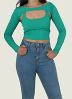 Y2K Solid Crop Top With Cami Top 2pc