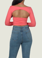 Y2K Solid Crop Top With Cami Top 2pc