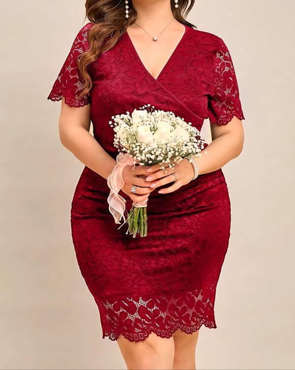 Lace Curve Midi Short Sleeve Dress