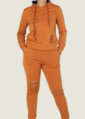 Ripped Solid Long Sleeve Hoodies &  Pants Outfit Set