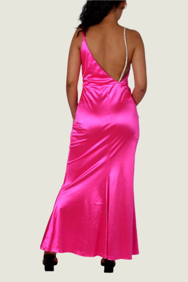 Pink Asymmetrical Cowl Neck Fishtail Dress