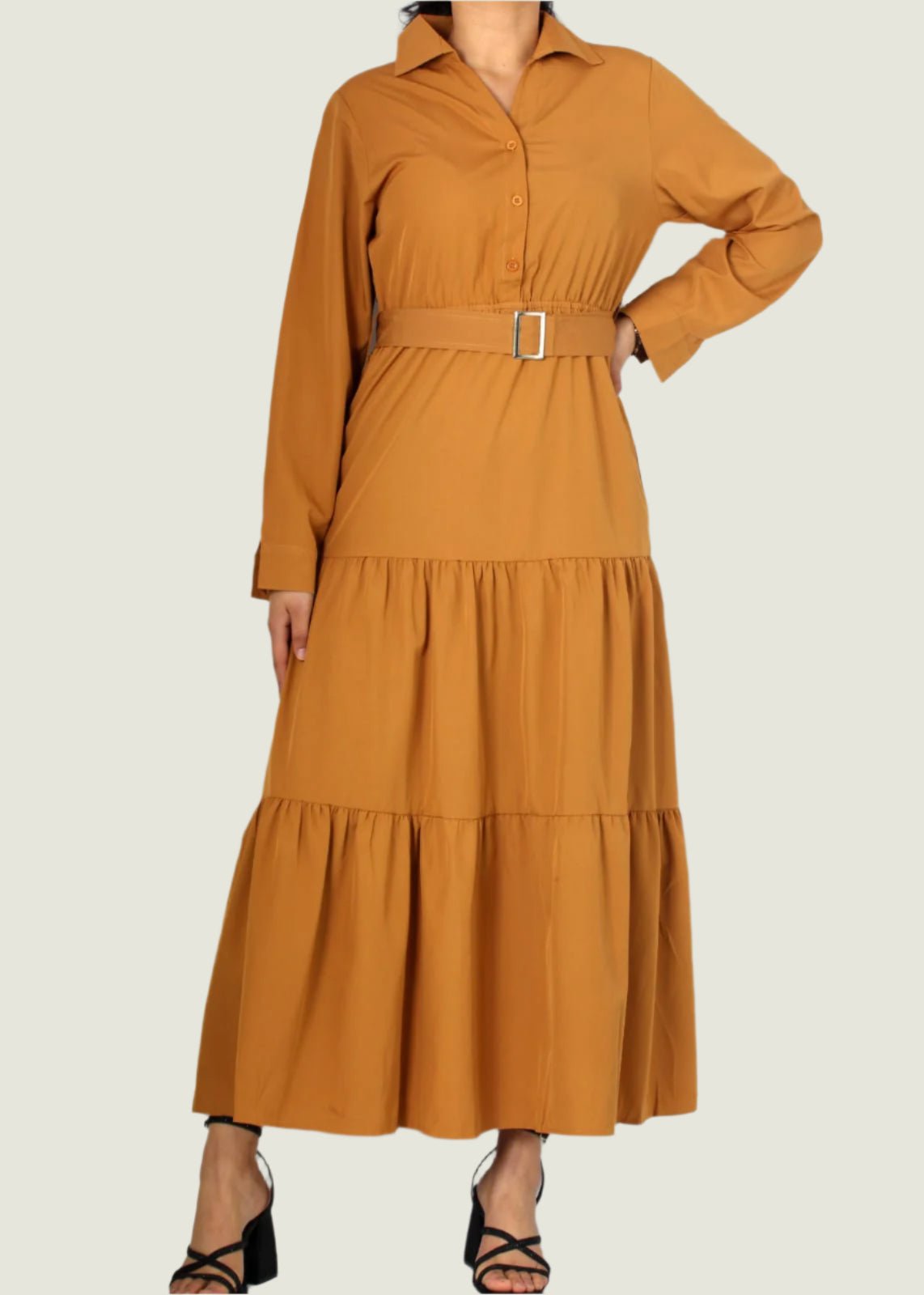 Belted Tiered Elegance Shirt Dress