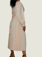 Women Puff Sleeve Pleated Apricot Dress