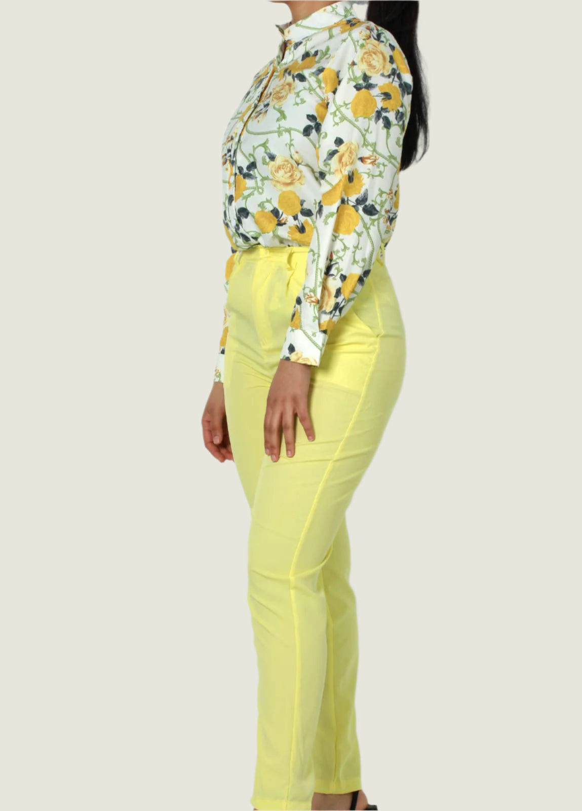 Elegant Chic Formal 2pc Set – Long-Sleeve Printed Blouse & Slim-Fit Trousers