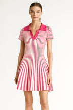 Striped Pleated Mini Dress – Fit and Flare Casual Party Style
