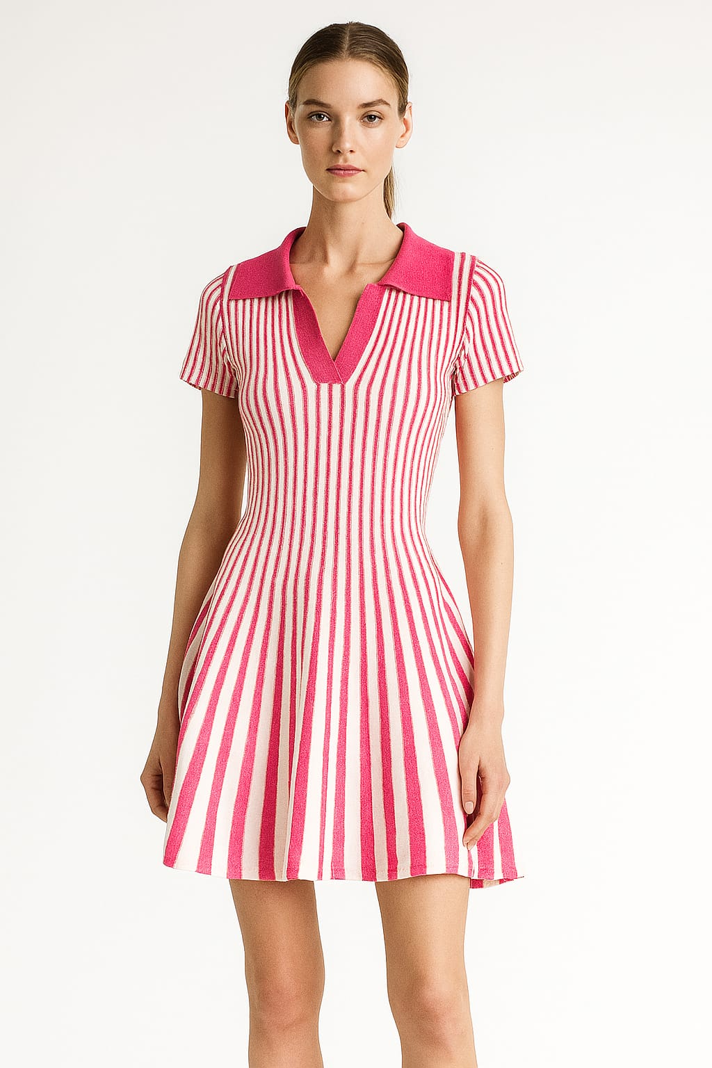 Striped Pleated Mini Dress – Fit and Flare Casual Party Style