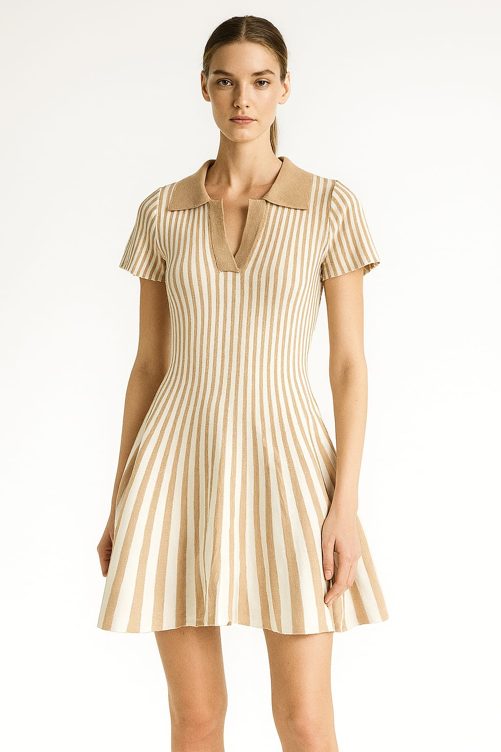 Striped Pleated Mini Dress – Fit and Flare Casual Party Style