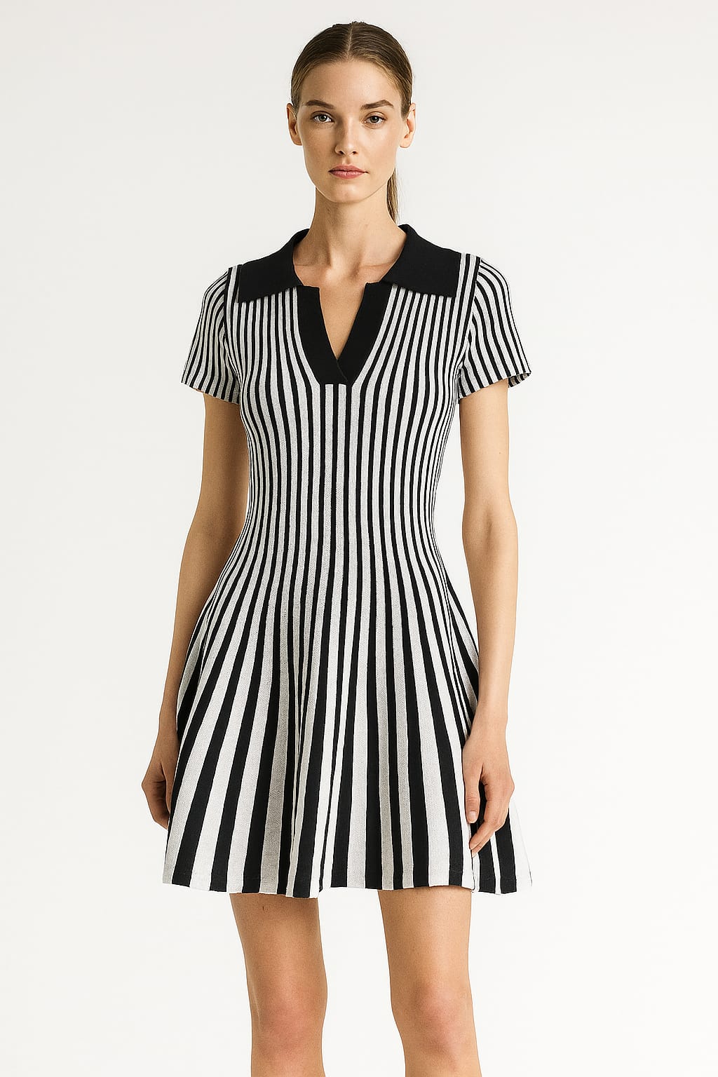 Striped Pleated Mini Dress – Fit and Flare Casual Party Style