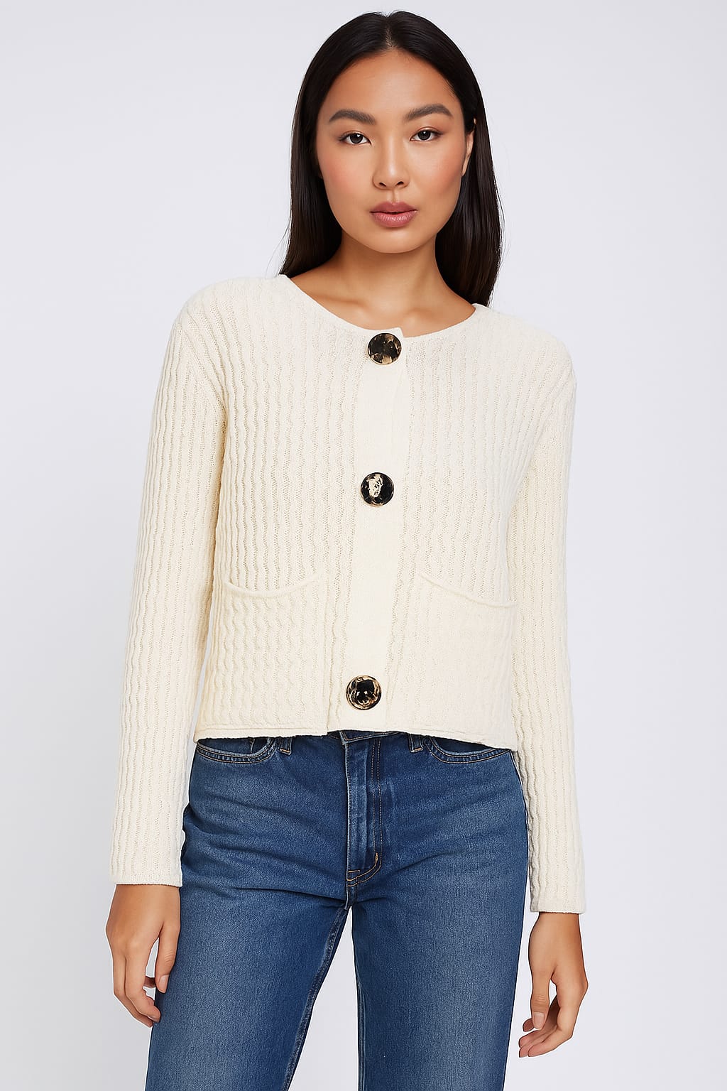 Chunky Knit Button Cardigan with Front Pockets