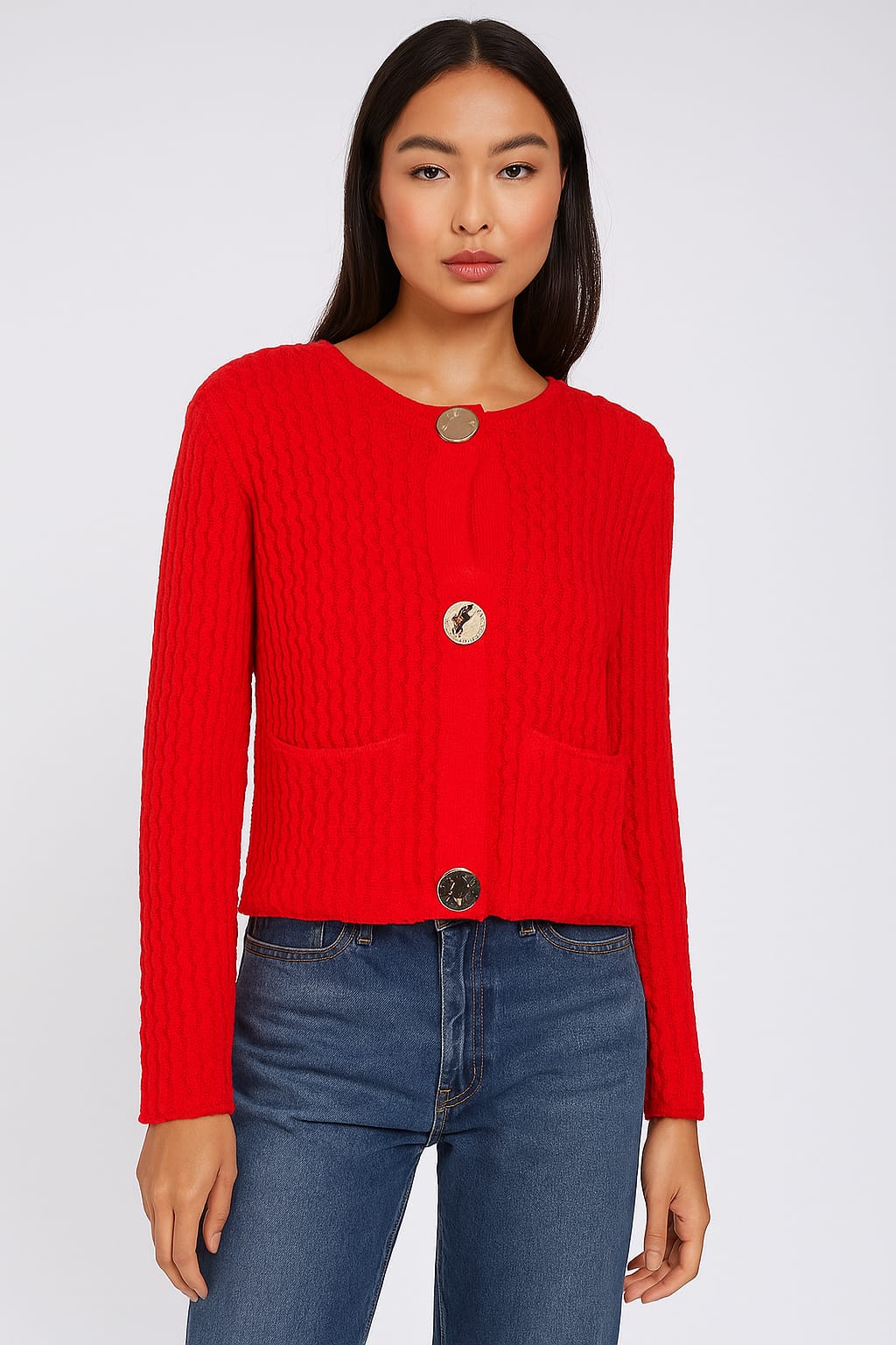 Chunky Knit Button Cardigan with Front Pockets
