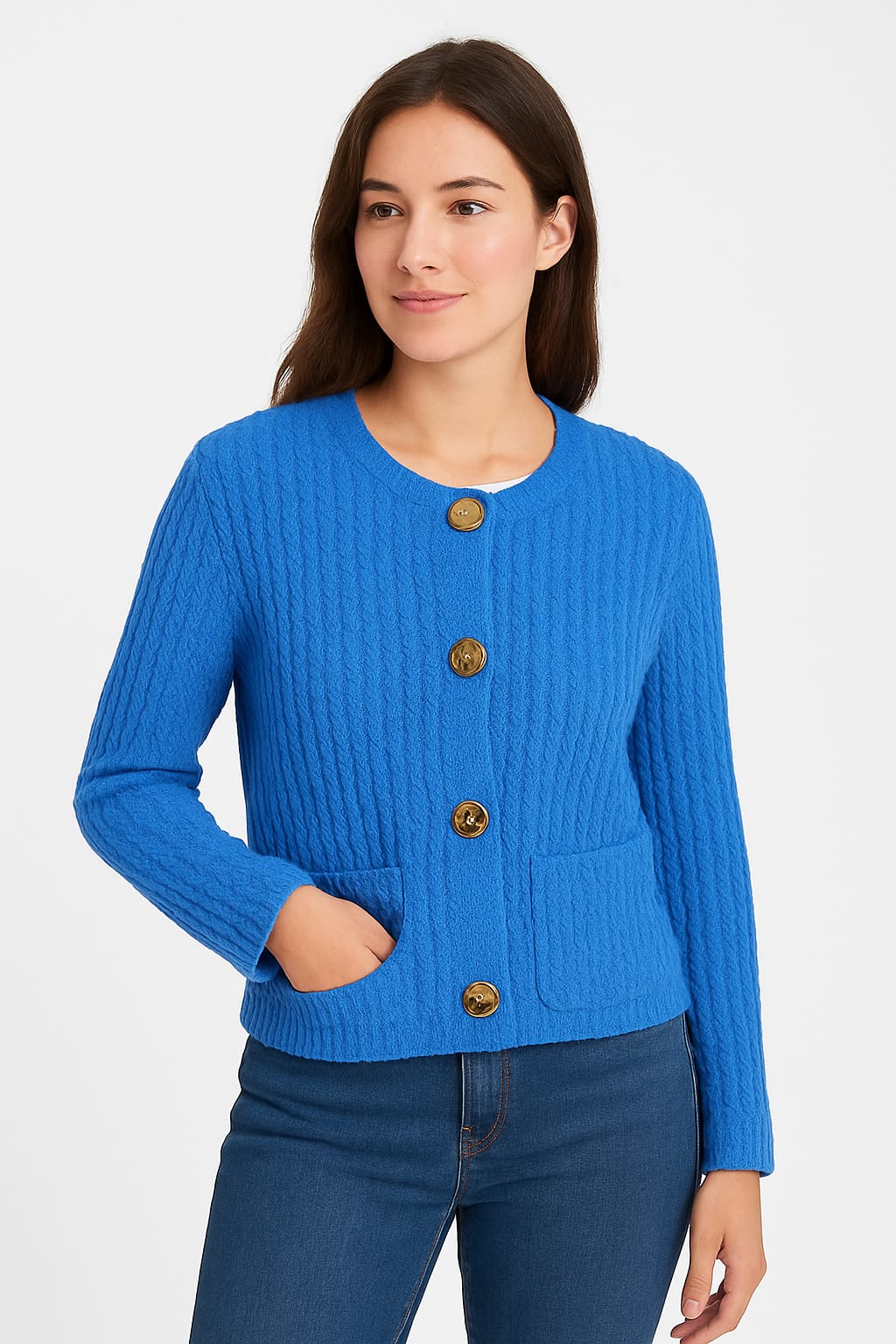 Chunky Knit Button Cardigan with Front Pockets