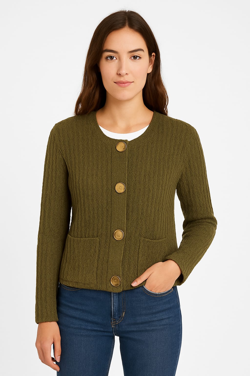 Chunky Knit Button Cardigan with Front Pockets