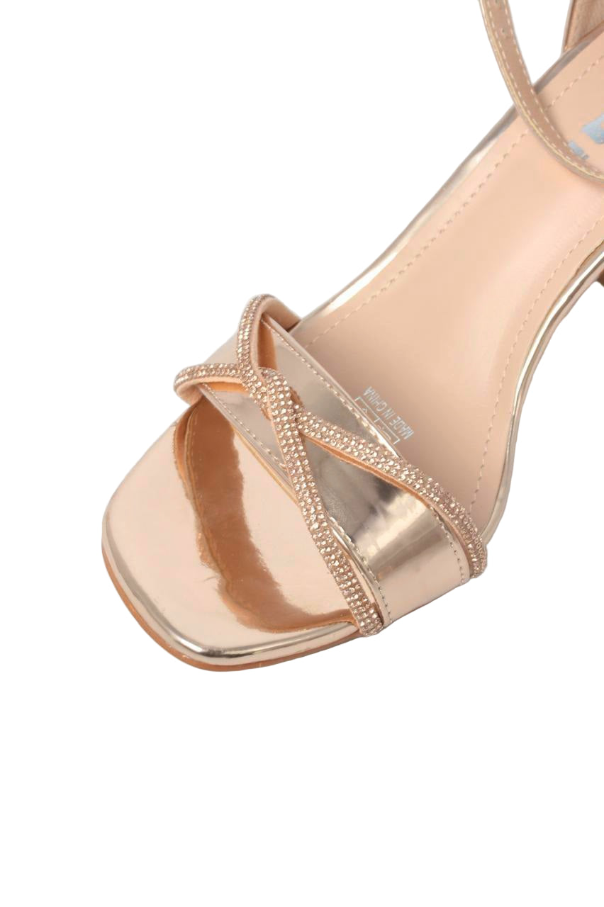 Glossy Rhinestone Strap Block Heels - TX89-066