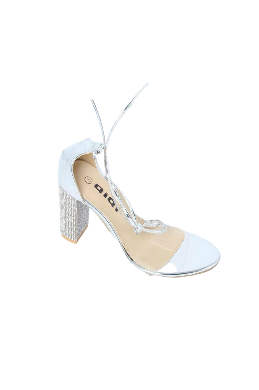 Clear Strap Rhinestone Block Heels - TX88-041