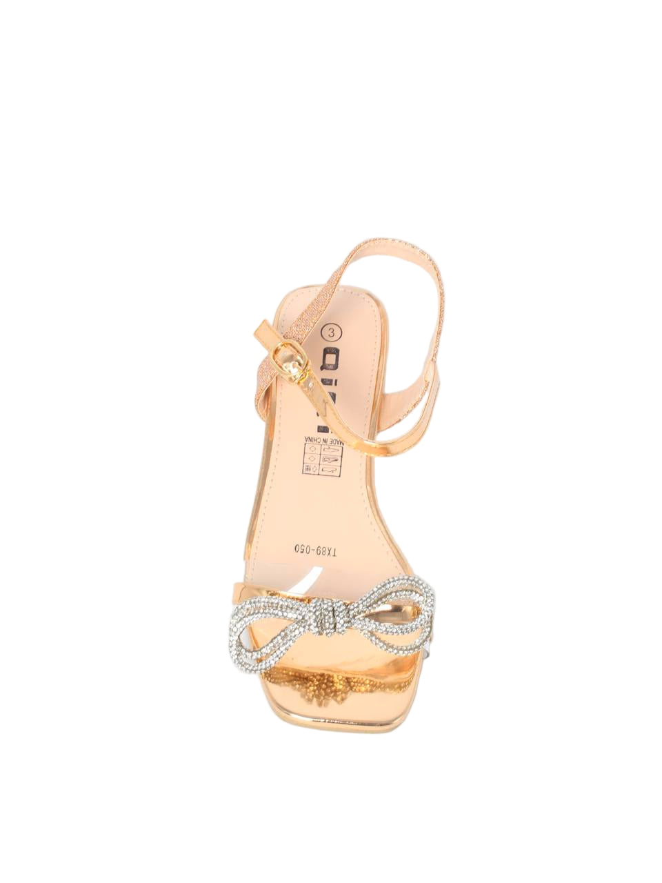 Clear Strap Rhinestone Bow Block Heels - TX89-050