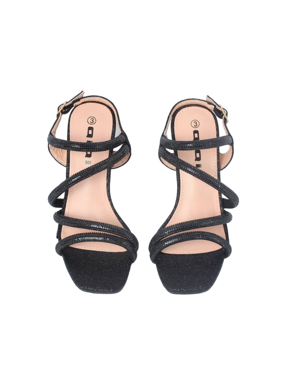 Strappy Block Heel Sandals with Rhinestones TX88-30