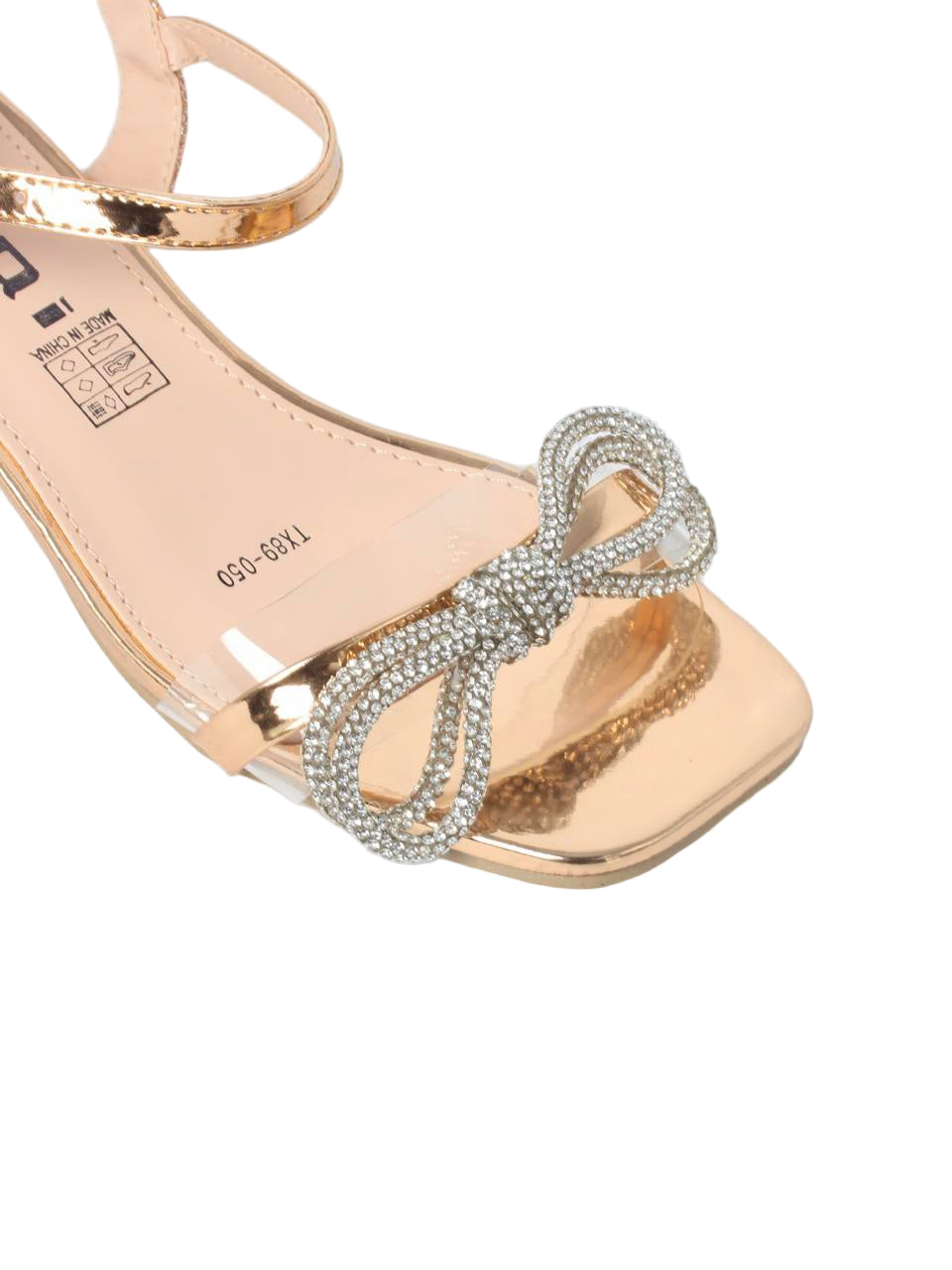 Clear Strap Rhinestone Bow Block Heels - TX89-050
