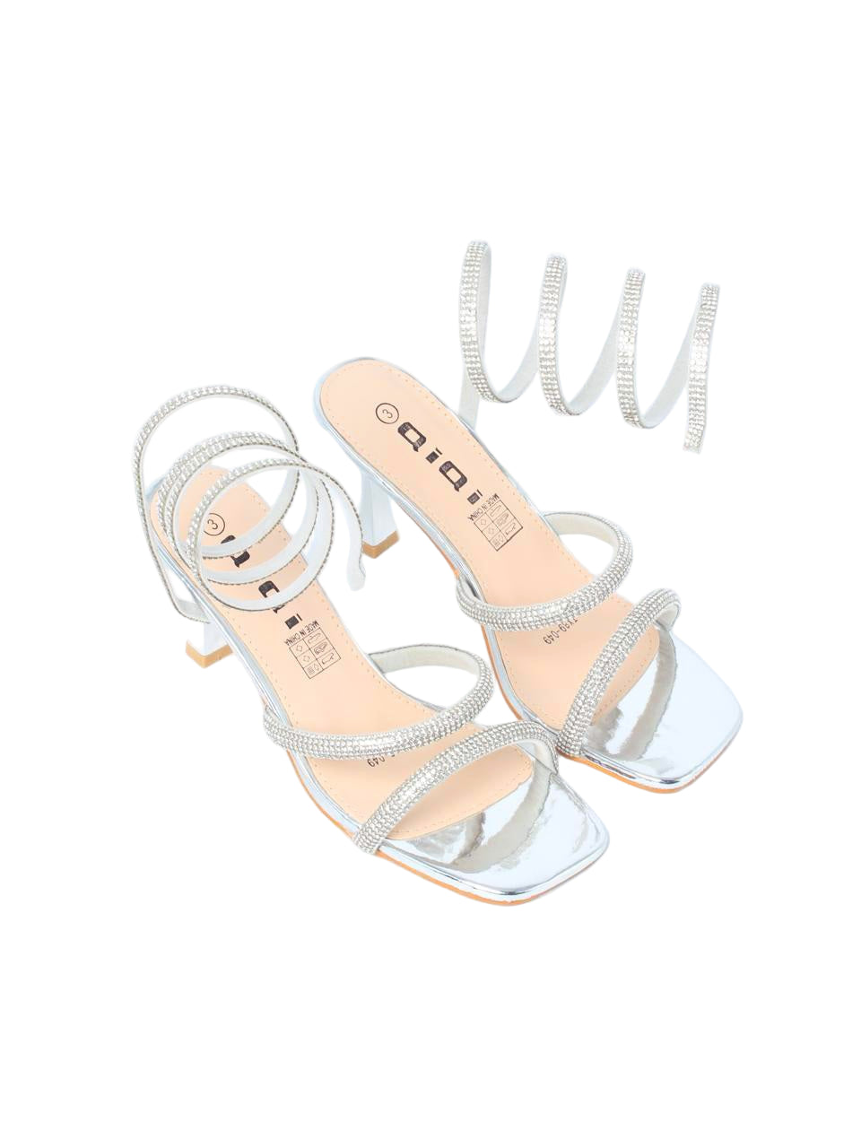 Rhinestone Multi-Strap Slip-On Heels - TX89-049