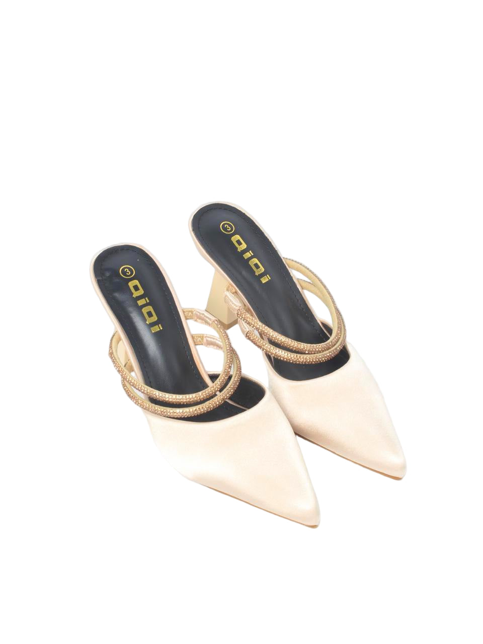 Crystal Strap Pointed Block Heel Mules - TX88-040