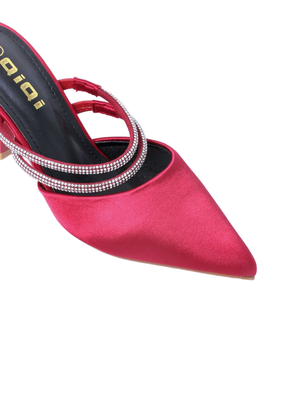 Crystal Strap Pointed Block Heel Mules - TX88-040