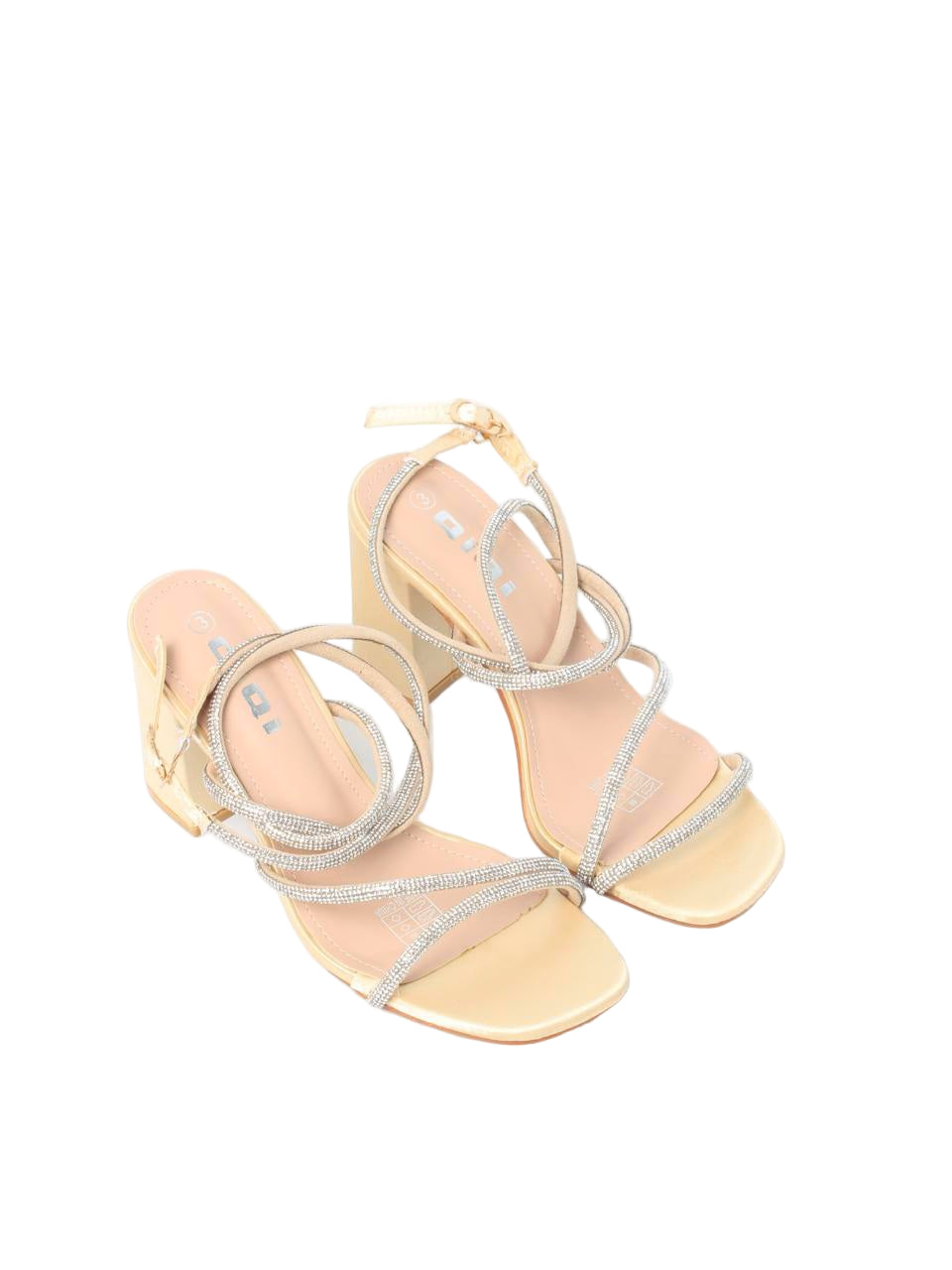 Multi-Strap Rhinestone Block Heels - TX89-067